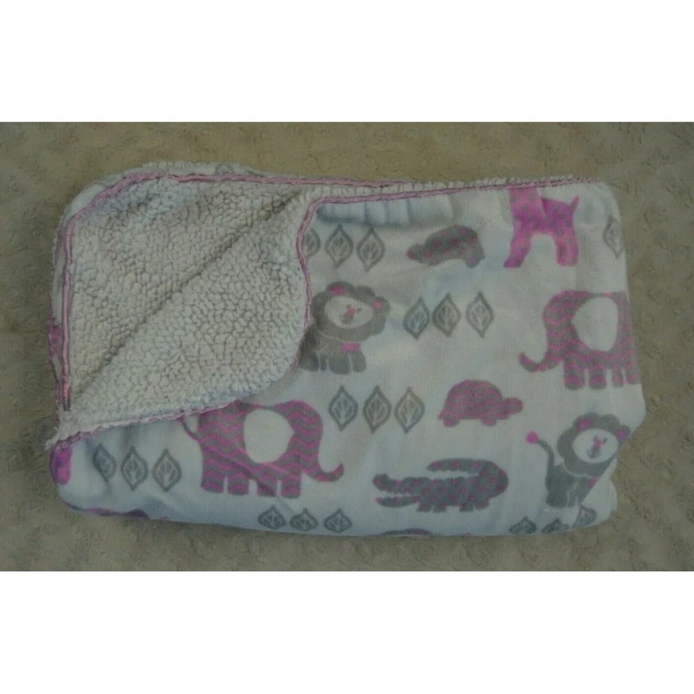 Pink Gray Elephant Lion Giraffe Baby Blanket White Sherpa Turtle Alligator Leaf
